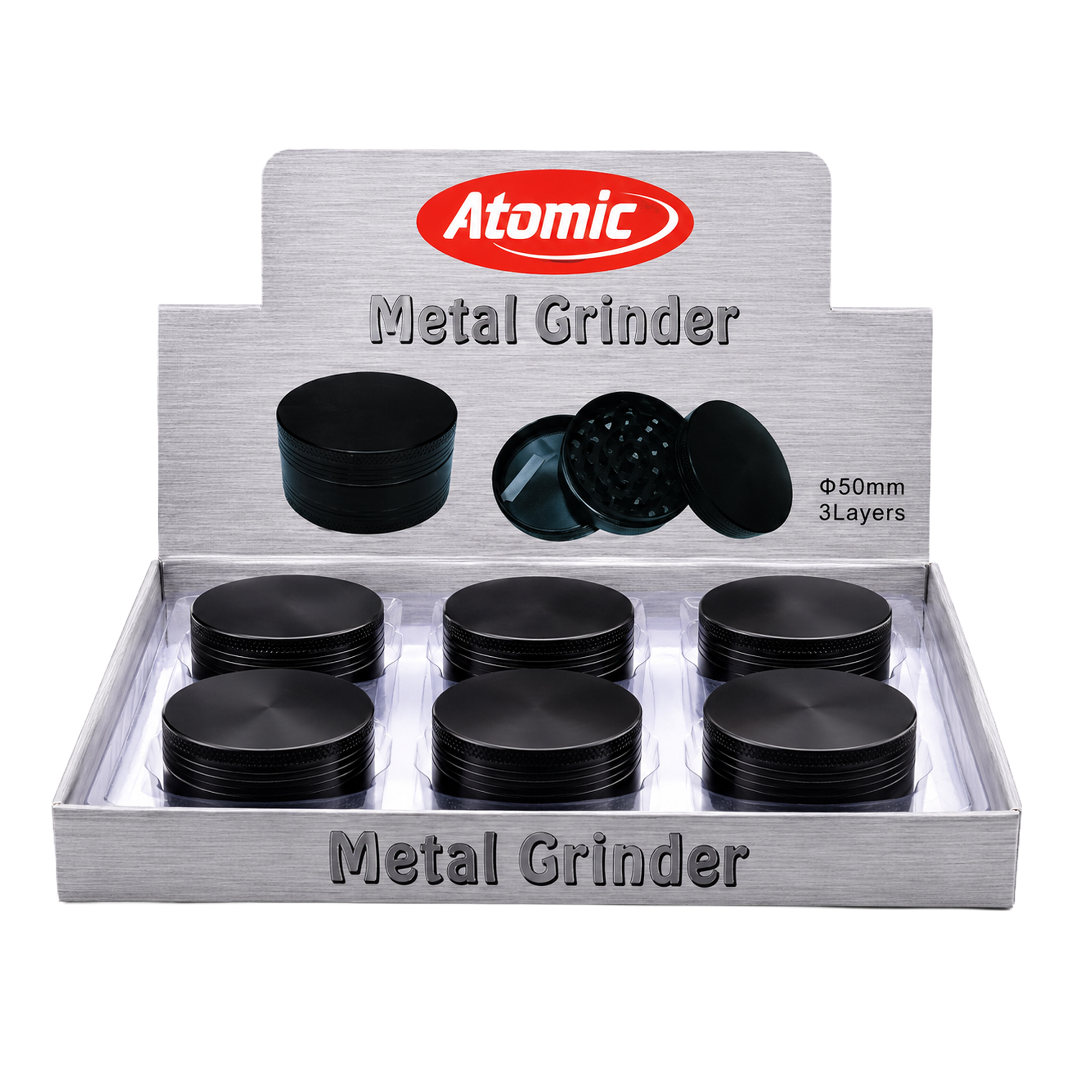 ATOMIC Grinder Metal Schwarz 3-teilig ø50mm