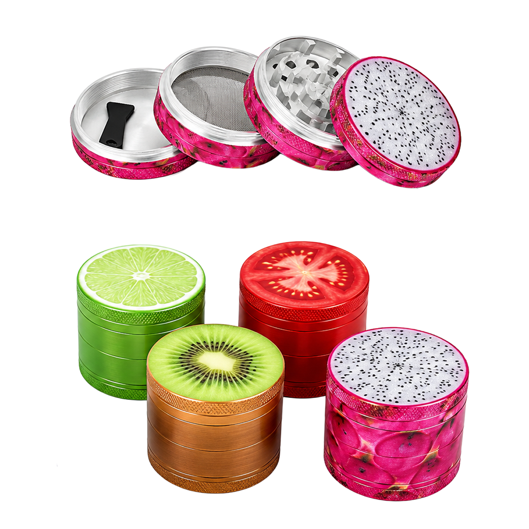 ATOMIC Metal Grinder Fruits, 4-teilig, ø50 mm