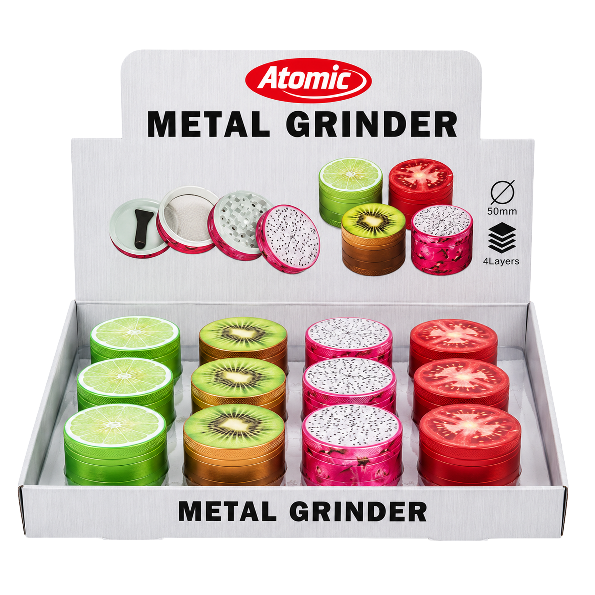 ATOMIC Metal Grinder Fruits, 4-teilig, ø50 mm