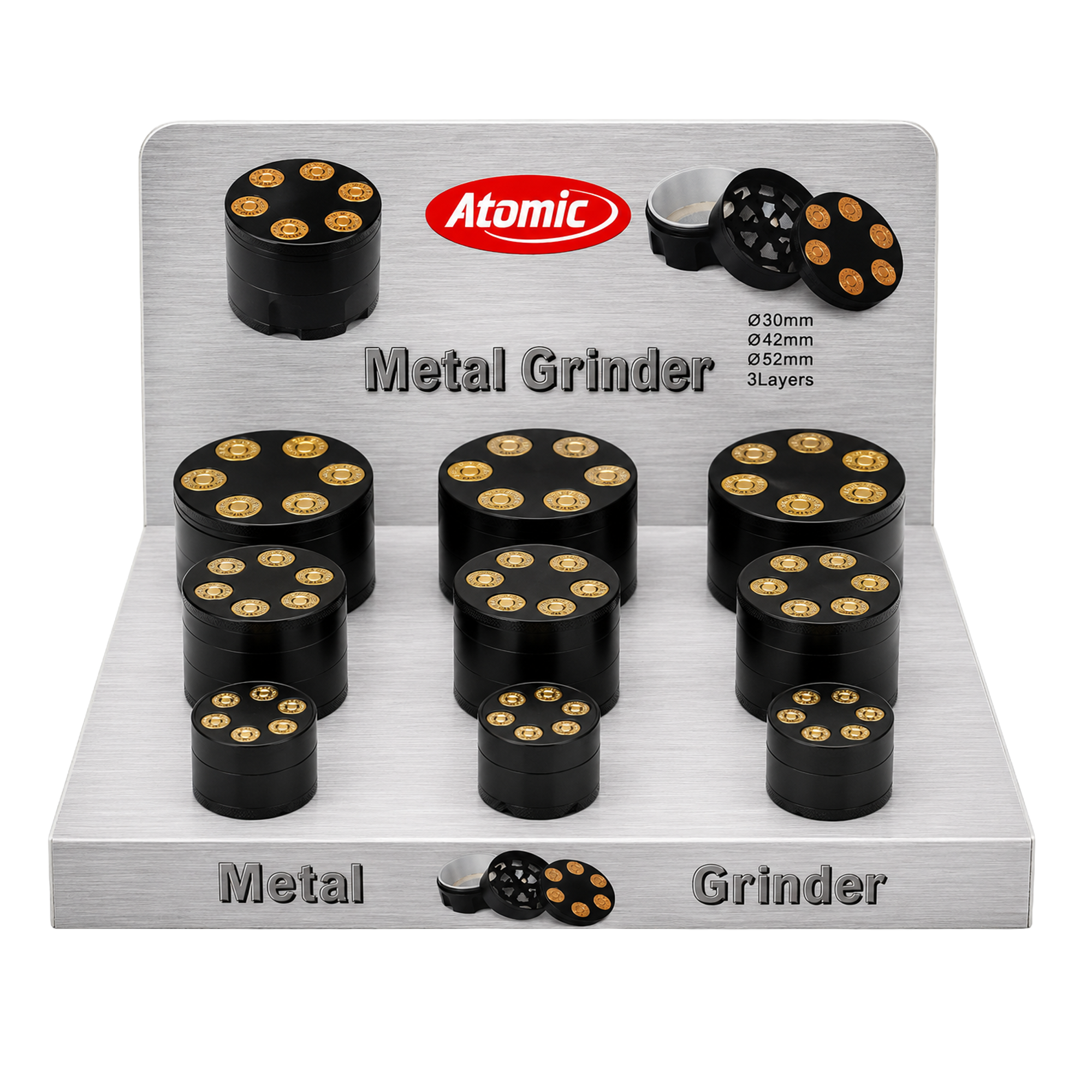 ATOMIC Revolver Grinder 3 fach 30 & 42 & 52mm sortiert