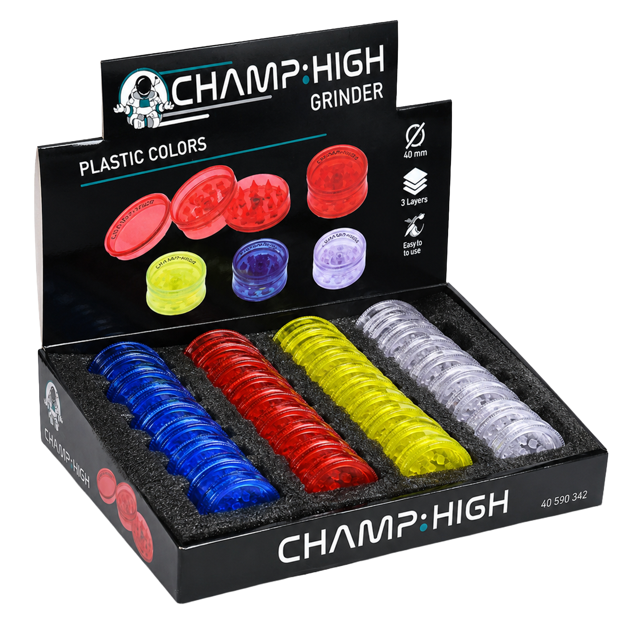 CHAMP HIGH Kunststoff Grinder 3fach 42mm Bunt