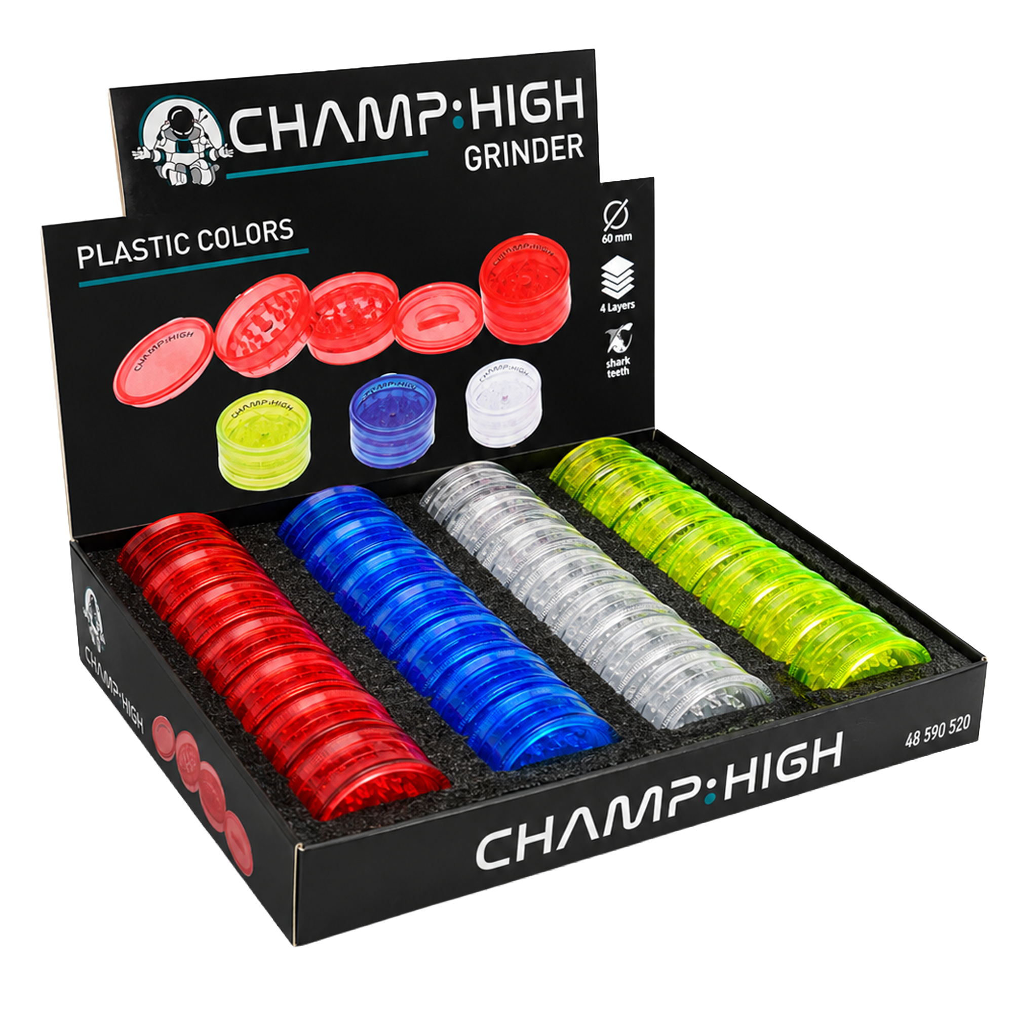 CHAMP HIGH Kunststoff Grinder 4fach 60mm Bunt