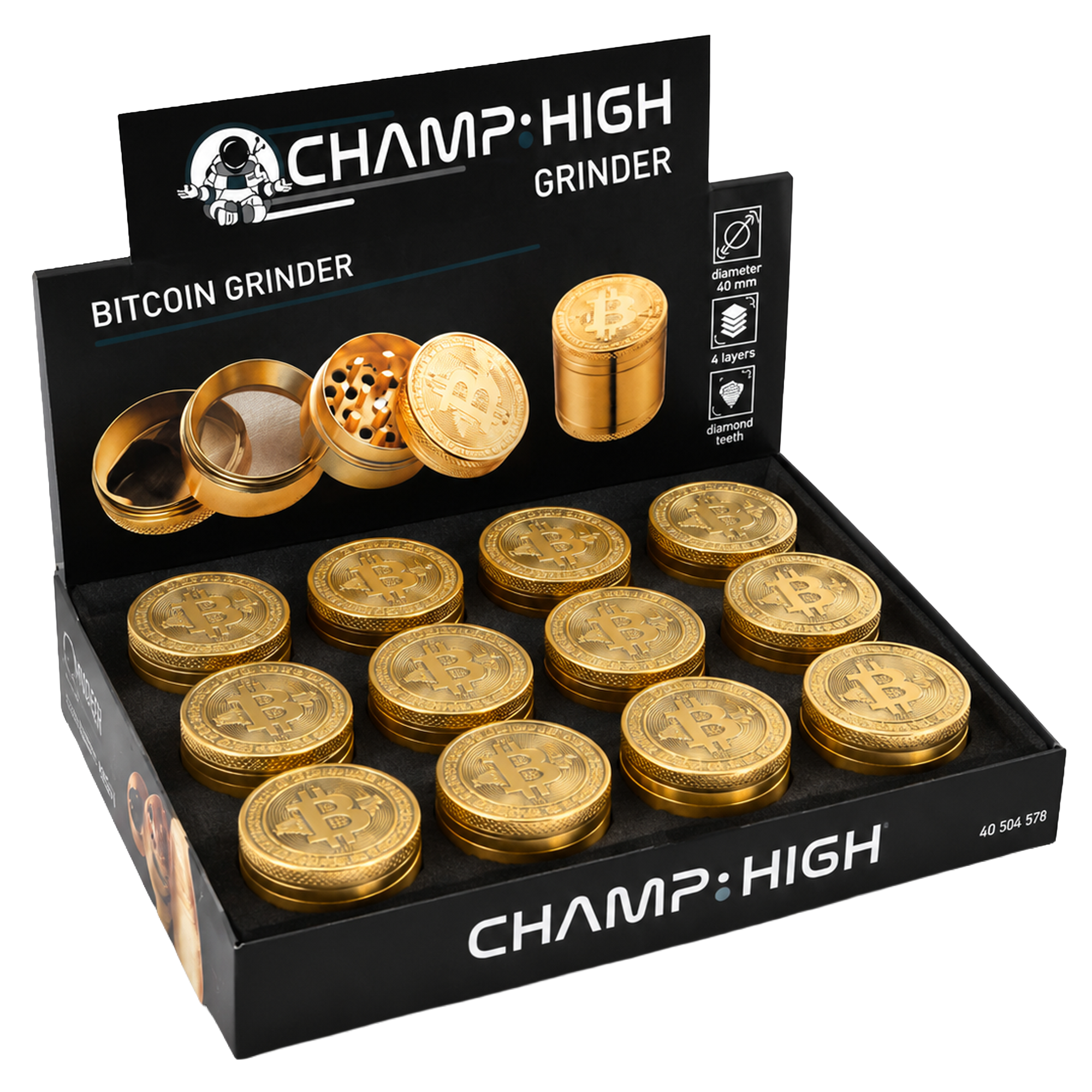 CHAMP HIGH Metall Grinder 4fach 40mm Bitcoin