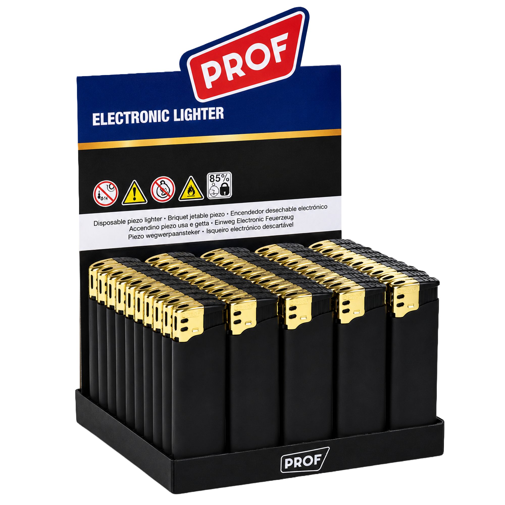 PROF Electronic Rubber Schwarz Gold Cap